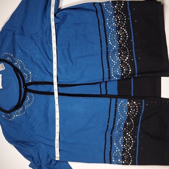 Alfred Dunner Petite Cardigan Size Large Attached Shell Embellished Blue/Black - Picture 5 of 10